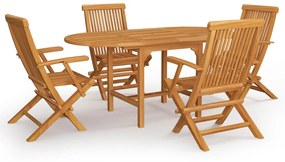 Set mobilier de gradina, 5 piese, lemn masiv de tec Oval, Cu cotiera  , 5