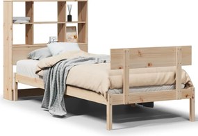 vidaXL Pat cu bibliotecă fără saltea, 90x200 cm, lemn masiv pin