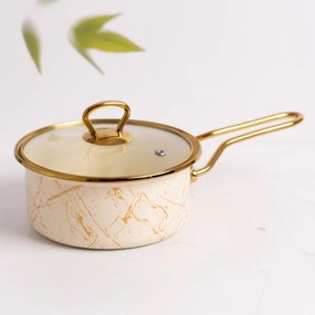 Caserolă cu capac din sticlă Goldmann GM 4521-18B, 18x9 cm, 2l, email, inducție, alb / aur vechi