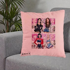 Perna Personalizata K-pop BLACKPINK Fanart Manga Benzi Desenate 4 Membre, 40x40 cm, Roz, Husa Detasabila, Perna Inclusa, BEKZ®