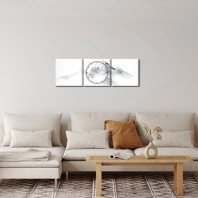 Tablou - Pictură cu cerneală de munți (cu ceas) (90x30 cm)