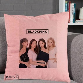 Perna Personalizata K-pop BLACKPINK Foto Grup-Negru, 40x40 cm, Roz, Husa Detasabila, Perna Inclusa, BEKZ®