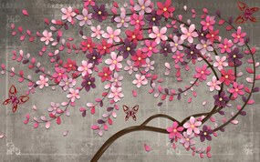Tapet Premium Canvas - Abstract copac cu flori colorate si fluturi