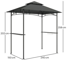 Outsunny Pavilion de grătar cu LED 240 x 150 x 258 cm rezistent la apă, ignifug, pavilion de grătar cu acoperiș dublu | Aosom Romania