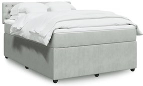 vidaXL Pat box spring cu saltea, gri deschis, 140x200 cm, catifea