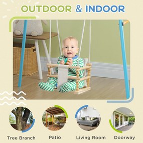 AIYAPLAY Leagan pentru copii 9-36 luni din lemn si bumbac, pentru spatii interioare si exterioare cu franghie reglabila, 30x30x110-180 cm | AOSOM RO
