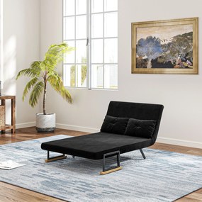 HOMCOM Canapea Pat de 2 Locuri cu Spătar Reglabil pe 5 Nivele și 2 Perne din Material Capitonat, 102x73x81 cm, Negru | Aosom Romania