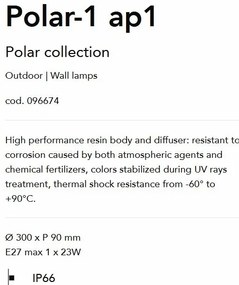 Aplica de perete pt. exterior, diam.30cm, IP66, POLAR-2 AP1 BIANCO