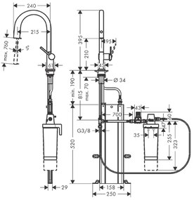 Baterie de bucatarie, Hansgrohe, Aqittura M91 210, sBox, pipa extractibila, negru mat