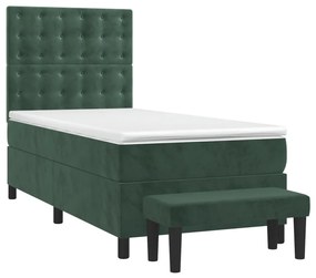 3138064 vidaXL Pat box spring cu saltea, verde închis, 90x200 cm, catifea