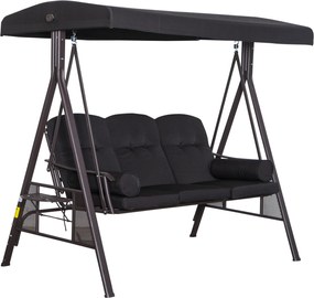 Outsunny Balansoar tip Hollywood pentru 3 persoane, copertină reglabilă, cadru metalic, maro+negru, 116 x 206 x 183cm | Aosom Romania