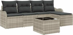 vidaXL Set de canapele pentru grădină cu pernă 6 pcs Gri Rattan poli
