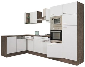 Mobilă de bucătărie de colț Yorki 340, corp din stejar Yorki, cu față alb satinat