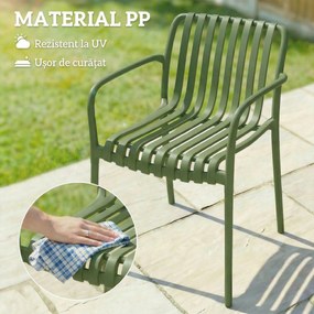 Outsunny Set 4 Scaune de Grădină Stivuibile din Plastic Anti-UV, Scaune pentru Prânz în Exterior cu Spătar Ergonomic cu Lamele și Mânere, pentru Terasă Balcon Grădină Exterior Interior, 55x58,5x81,5 cm, Verde | Aosom Romania