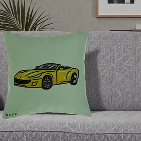 Perna Personalizata Masina Cabriolet Galbena Grafic, 40x40 cm, Verde, Husa Detasabila, Perna Inclusa, BEKZ®