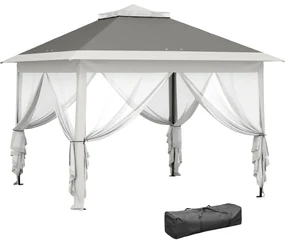 Outsunny Foișor Pliabil cu Plasă de Țânțari, Baldachin Dublu, Înălțime Reglabilă și Geantă, 330x330x288 cm, Bej | Aosom Romania