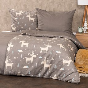 Lenjerie de pat din flanelă 4Home Happy reindeer, 140 x 220 cm, 70 x 90 cm