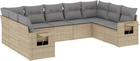 vidaXL Set canapele de grădină, 9 piese, cu perne, bej, poliratan