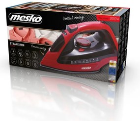 Fier de calcat Mesko MS 5031, 3000W, Placa ceramica, Oprire automata, Sistem anti-calcar, Rosu/Negru