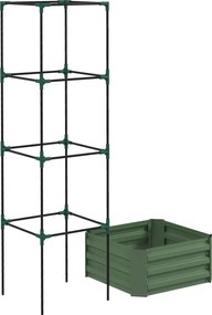 Outsunny Jardinieră cu spalier reglabil, ladă de flori cu cușcă pentru roșii din oțel galvanizat 61 x 61 x 187 cm verde | Aosom Romania