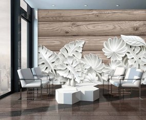 Fototapet - Florile albe ca labastru pe lemn (152,5x104 cm), în 8 de alte dimensiuni noi
