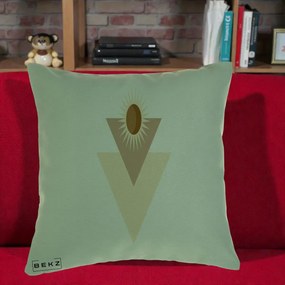 Perna Decorativa Boho Sun cu Triunghiuri Bej si Oval Solar, 40x40 cm, Verde, Husa Detasabila, Perna Inclusa, BEKZ®