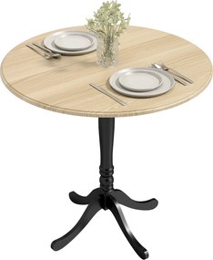 HOMCOM Masă rotundă pentru 4 persoane Ø 80 cm, masă de bucătărie, suport din oțel, stil modern, lemn natural și negru | Aosom Romania