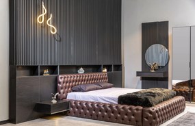 Set complet pat cu tablie tip perete decorativ, noptiere si iluminat integrat - andiamo (160x200)