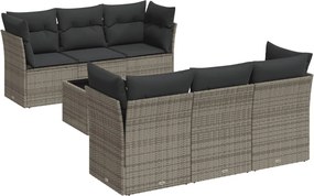 vidaXL Set canapele de grădină, 7 piese, cu perne, gri, poliratan