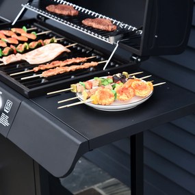 Outsunny Gratar pe Gaz cu 5 Arzatoare Rafturi Laterale si Dulap Inferior cu Usa, Gratar de Gradina cu Roti din Otel si PP, 125x51x100 cm, Negru