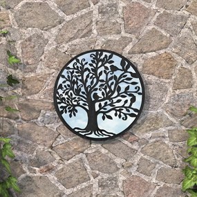 vidaXL Oglindă de grădină rotundă, negru, 40x2,5 cm, fier, uz exterior