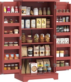 HOMCOM Bufet bucătărie, dulap de bucătărie, 5 niveluri, cu uși și rafturi reglabile, 60l x 40P x 120H cm, aspect lemn, roșu | Aosom Romania