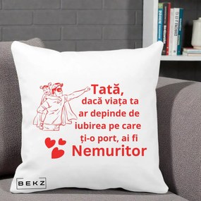Cadou pentru Tata - Perna Personalizata Tata Nemuritor cu Fetita, 40x40 cm, Alba Mata, Husa Detasabila, Perna Inclusa, BEKZ®