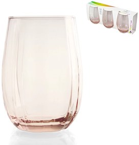 Set 3 pahare Linka, 380 ml, roz transparent