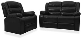 3055330 vidaXL Set canapea rabatabilă, 2 piese, negru, piele ecologică