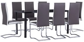 3053054 vidaXL Set mobilier de bucătărie, 9 piese, gri, piele ecologică