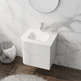 Set dulap baza suspendat Rune Jorunn 2 sertare 60 cm alb lucios si lavoar alb