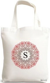 Sacosa de Panza pentru Cumparaturi, Geanta Tote, Cu litera S si Mandala, 38x34.5 cm, Alba, BEKZ®