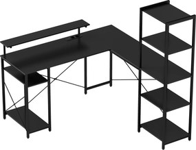 HOMCOM Birou de colț pentru computer cu prize electrice și suport dublu pentru monitor, 137x140 cm, negru | Aosom Romania
