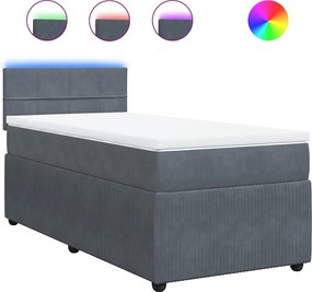 vidaXL Pat box spring cu saltea, gri închis, 80x200 cm, catifea
