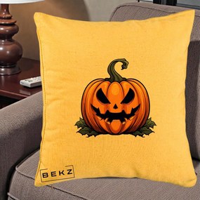 Perna Decorativa Halloween Jack-o'-Lantern Infricosator, 40x40 cm, Galben, Husa Detasabila, Perna Inclusa, BEKZ®