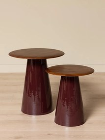 Set 2 măsuțe laterale din lemn de mango și metal, maro antichizat, cu blat rotund și bază cilindrică, finisaj patinat, 50×53 cm, „Amarante"