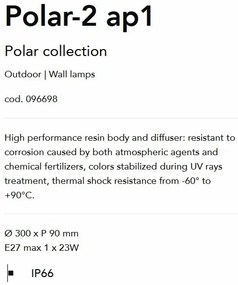 Aplica de perete pt. exterior, diam.30cm, IP66, POLAR-2 AP1 NERO