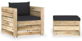 Set mobilier de gradina cu perne, 2 piese, lemn verde tratat negru si maro, 2