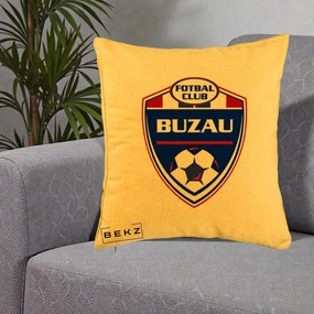 Perna Personalizata FC Buzau Fotbal, 40x40 cm, Galben, Husa Detasabila, Perna Inclusa, BEKZ®