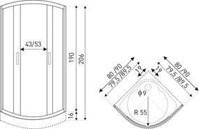 Cabină de duș curbată Intro 90x90 cu cădiță de duș