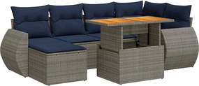 vidaXL Set canapele de grădină, 7 piese, cu perne, gri, poliratan