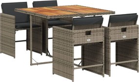 vidaXL Set mobilier de grădină cu perne, 5 piese, gri, poliratan