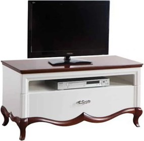 Comodă TV lemn masiv nuc Milan Alb-, 114 × 46,5 × 55,7 cm