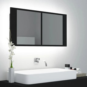 804973 vidaXL Dulap de baie cu oglindă și LED, negru, 90x12x45 cm